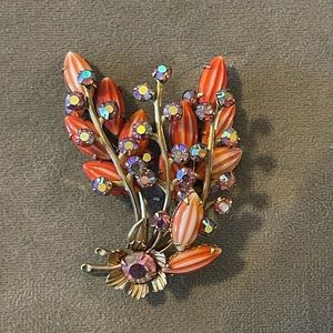 Orange and gold vintage brooch